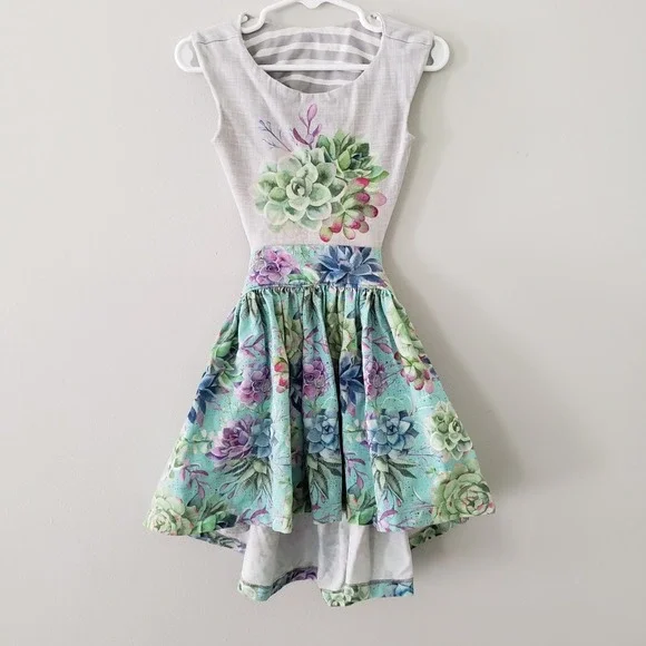 Handmade Little Girl Summer Dress SIZE 3T  Hi-Lo Floral Open Back Pockets READ