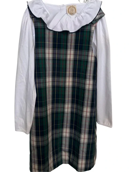 Back to School Beaufort Bonnet Girls Plaid Jumper Dress Ruffle Collar Sz 8