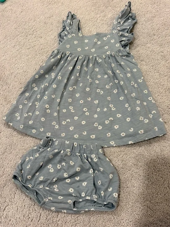 Rylee + Cru Blue Floral Ruffle Sleeve Dress with Bloomers