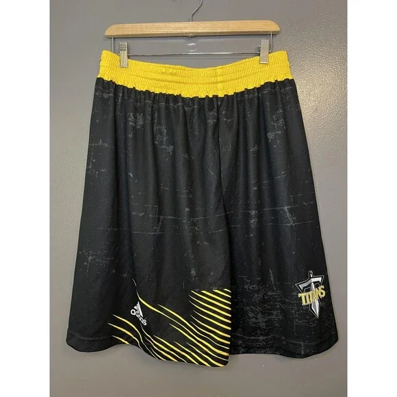 Adidas Titans Shorts Mens Large Black Yellow Basketball Athletic Mesh Drawstring