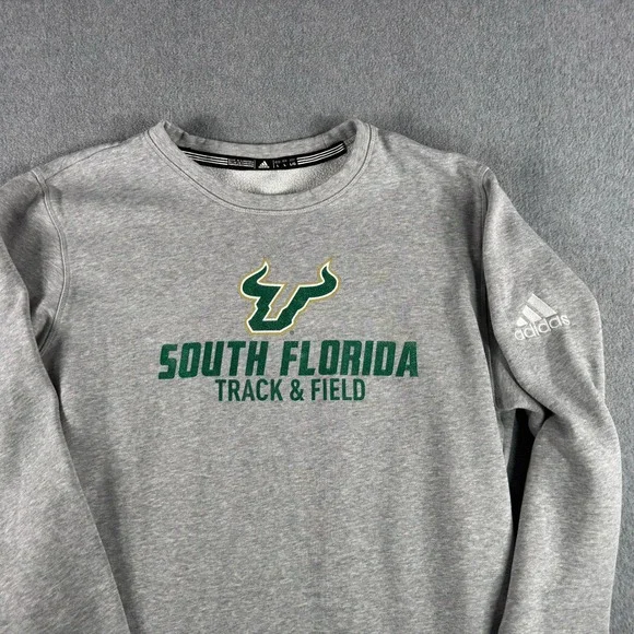 USF Bulls South Florida Pullover Sweatshirt Men's L Gray Adidas Track & Field