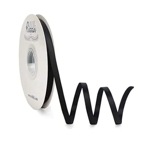 New Ribbli 50 Yards Black Satin Ribbon - 1/4 Inch, Double Faced for Bows & Gifts