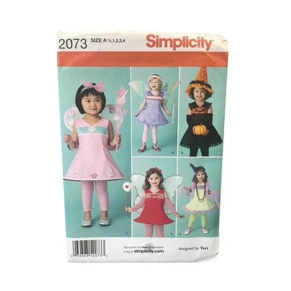 Simplicity 2073 Toddlers' Costumes Size A 1/2,1,2,3,4 Halloween Fairy Witch