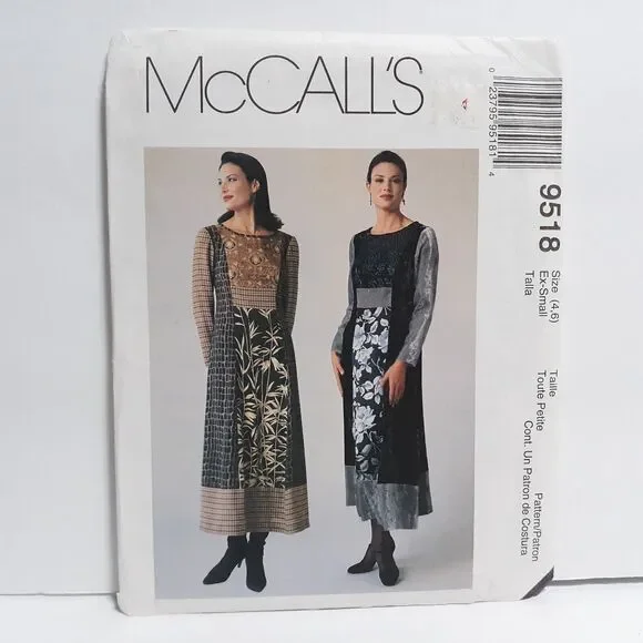 McCall's 9518 Sewing Pattern NEW Womens Pullover Dress X Small 4-6 Long Sleeve