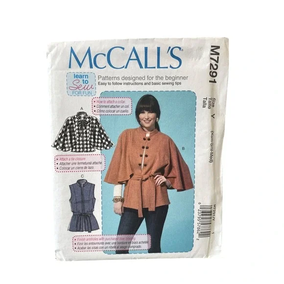 McCall's M7291 Misses' Capelets Vest Belt Size Y (XS-S-M) Learn to Sew