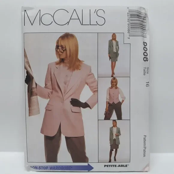 NEW Vintage McCalls Sewing Pattern 9008 Womens Lined Jacket Vest Pants Sz 16