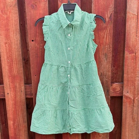 Monteau Girl Green Gingham Tiered Summer Dress — Kids Size Small S (7/8)