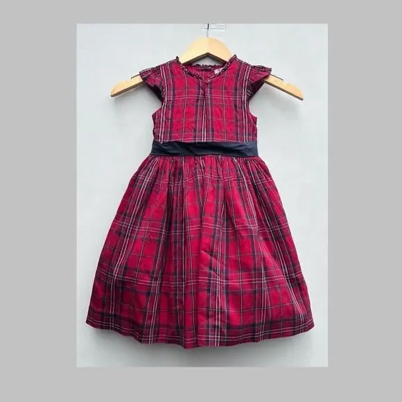 Janie & Jack Holiday Silk Plaid Dress 4 T Christmas Red Plaid Bow
