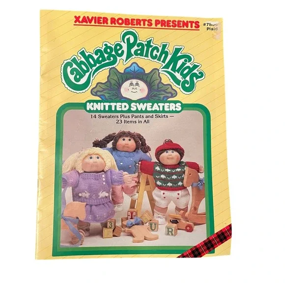 Vintage‎ Cabbage Patch Kids Knitted Sweaters Pattern Book Xavier Roberts 7800