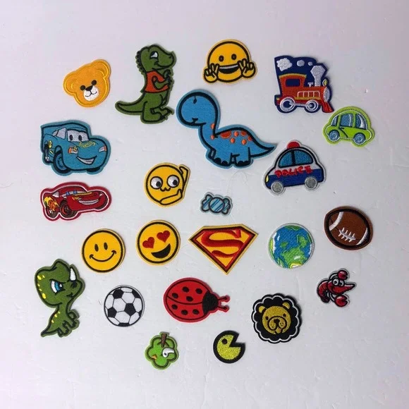 Mixed Iron On Patches Lot Cars Superman Emojis Dinosaurs Vehicles Kids DIY