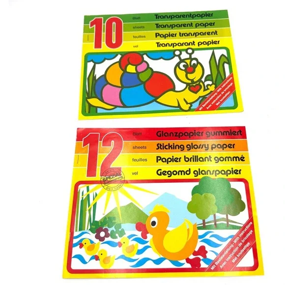 Herlitz Craft Paper Pads Set Transparent & Glossy Gummed W Germany Vintage Multi