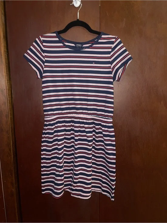 Tommy Hilfiger Navy, White & Red Striped Kids Casual Dress