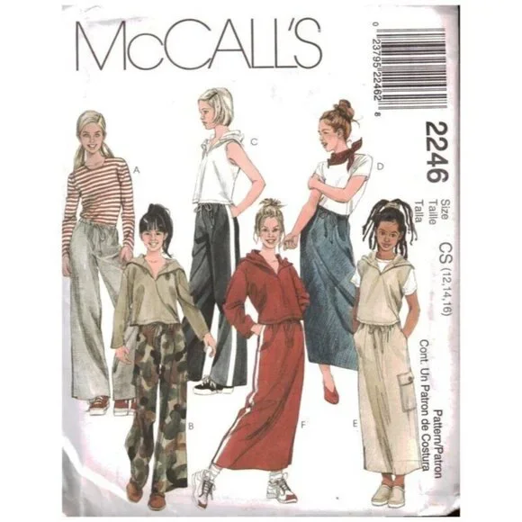 McCalls 2246 Girls Hooded‎ Top Pull-On Pants/Shorts Sewing Pattern Sizes 12-16