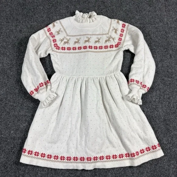 Janie and Jack Toddler Girl's Knit‎ Christmas Dress 6 Reindeer Winter Snowflake