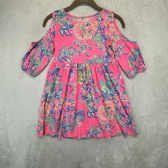 Lilly Pulitzer Cold Shoulder Dress Girls 16-18 Pink Floral Beach Vacation