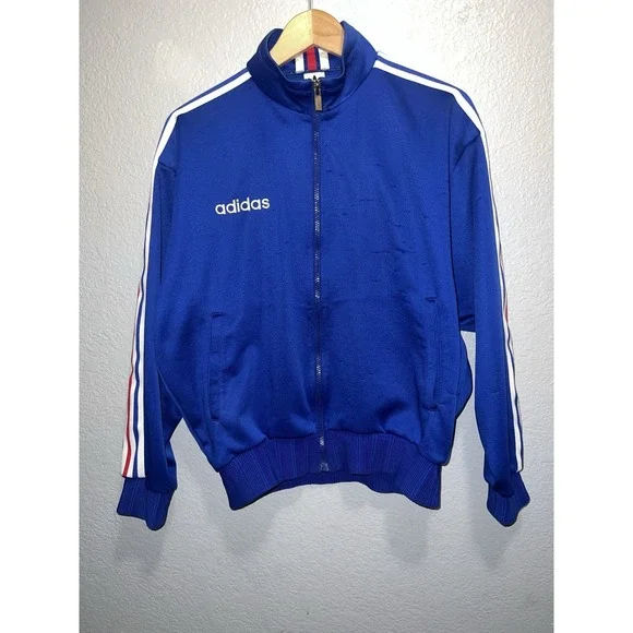 Adidas Track Jacket Men's Large White And Blue Y2K Hip Hop Preppy 90's 80's