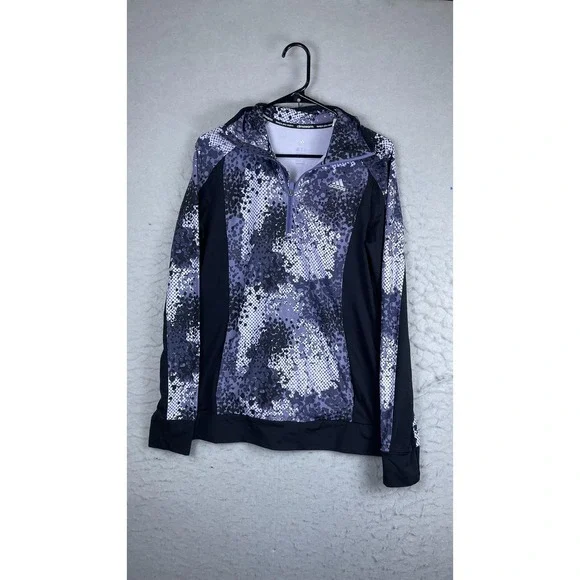 Adidas Hoodie Sweatshirt Mens Medium Purple Climawarm 1/4‎ Zip Fleece Graphic