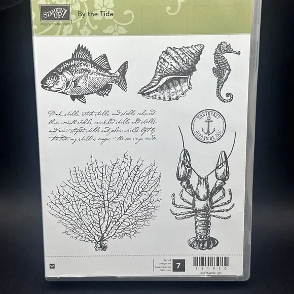 Stampin' Up! Retired BY THE TIDE nautical wood set in case coral fish lobster