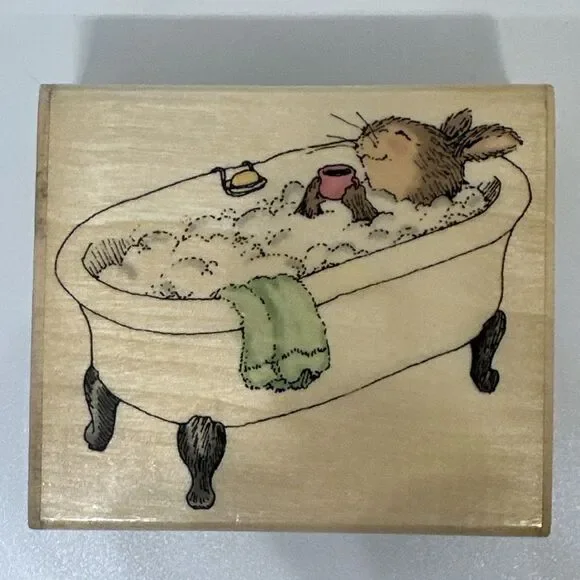 Vintage Holly Pond Hill Uptown Rubber Stamps Bubble Bath Bunny Susan Wheeler