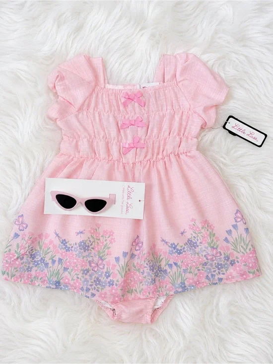 Little Lass Pink Floral Smocked Baby Dress and Sunglasses