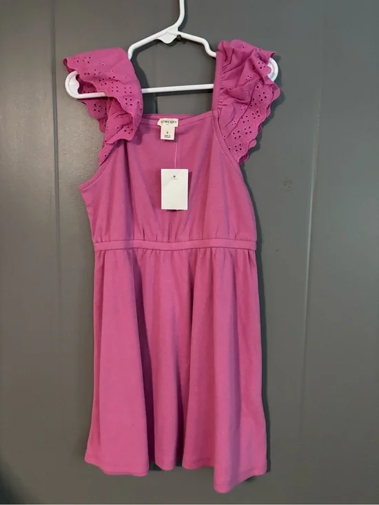 Crewcuts Pink Eyelet Flutter-Sleeve Knit Dress