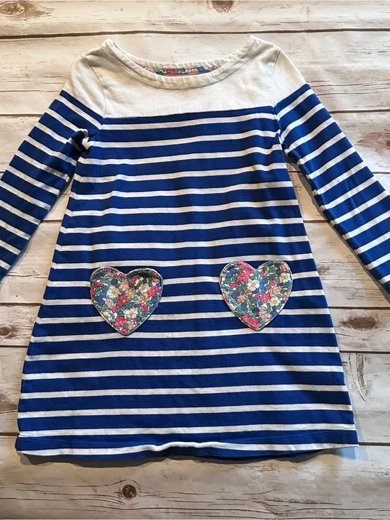 Mini Boden heart pocket striped dress fair faint stains 4/5