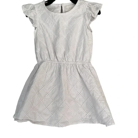 BCBGirls White Embroidered Pinafore Cotton Flutter Sleeve Dress Size 3T