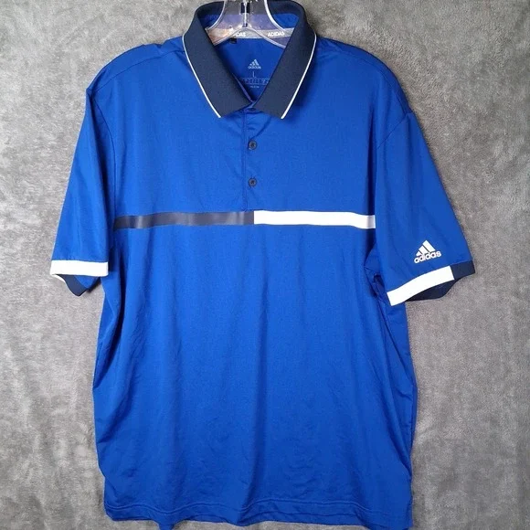 Adidas Golf Chest Colorblock Short Sleeve Polo Shirt Men Size Large Blue  White