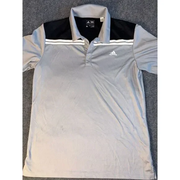 adidas Polo Shirt Mens Medium Gray Golf Performance Short Sleeve Collared‎ Logo