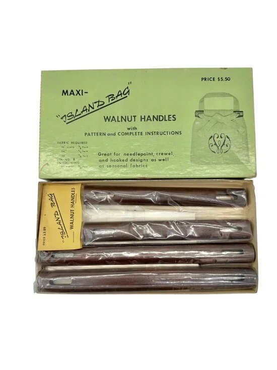 Vtg Maxi Island Bag Walnut Handles X2 With Pattern and Instructions Original Box