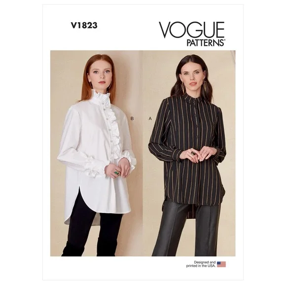 Vogue Sewing Pattern V1823‎ Women Size 8-16 Ruffle Shirt Tunic Uncut