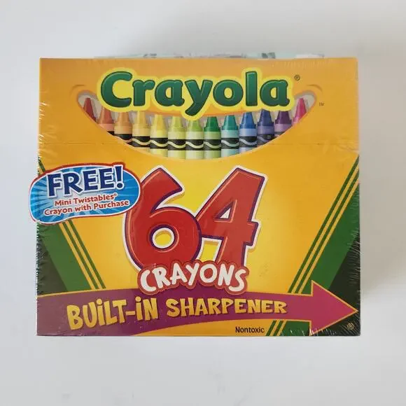 VTG New! Sealed Crayola 64 Crayons Built In Sharpener Twistables Free Sample