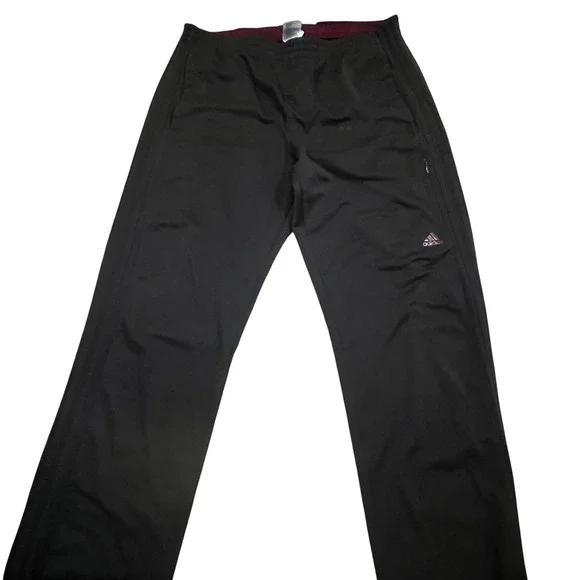 Adidas‎ Mens Track Pants XL Black Iridescent Pink Logo 3-Stripe Zipper Pockets