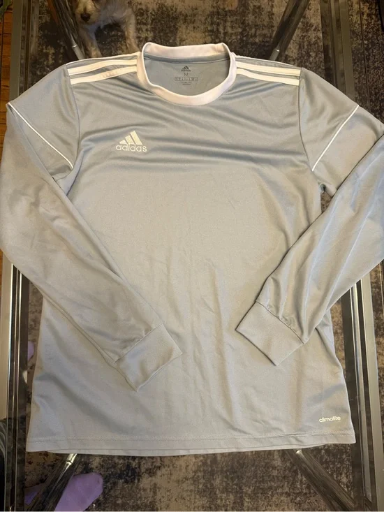M adidas Light Gray Long Sleeve Climalite Crew Shirt