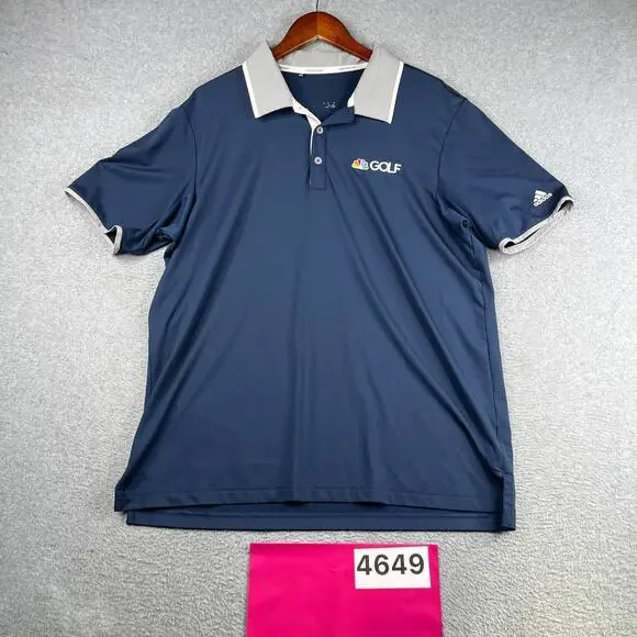 Adidas Golf Performance Polo Shirt Navy Blue NBC Golf Logo Stretch Casual Mens L