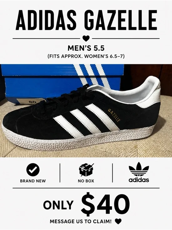 adidas Black & White Gazelle Suede Sneakers