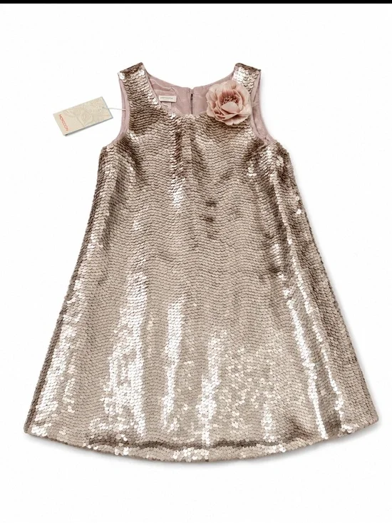 Monsoon Girls' Sequin A-Line Dress in Rose Gold