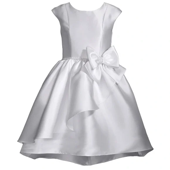 Bonnie Jean Girls Mikado Cascade Dress - White Size 7 NEW Flower girl Communion‎
