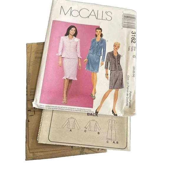 3162 McCalls SEWING Pattern 20 - 24 Misses Sleeveless Dress‎ Lined Jacket UNCUT
