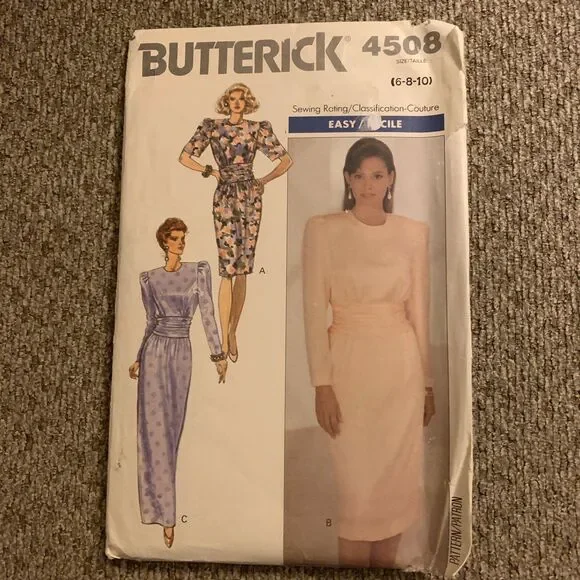 Butterick 4508 Misses' Dresses 6 8 10 Sewing Pattern 1989 Easy