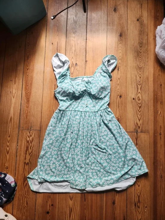 Girls' Aqua Floral Casual Sundress with Puff Straps