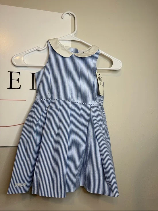 Polo by Ralph Lauren Blue and White Striped Dress with White Peter Pan Collar