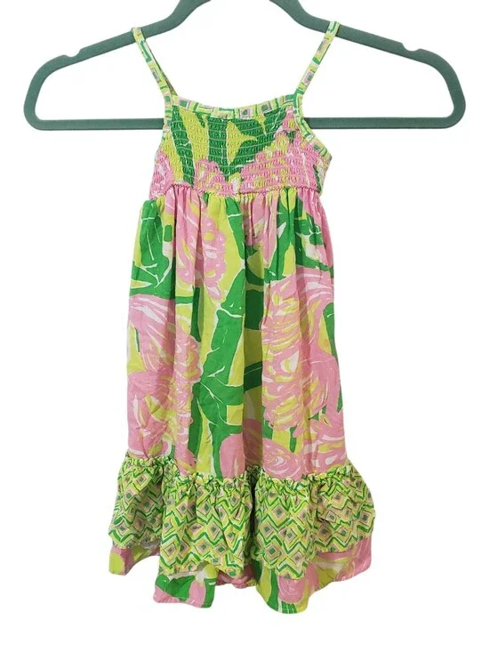 LILLY PULITZER TARGET Toddler Girls Pink Green Bright Tropical Sun Dress Size 2T