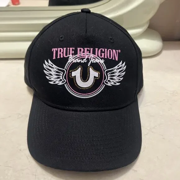True Religion Adjustable Crystal Wing Hat Hey Black OS