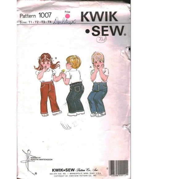 Vintage Kwik Sew 1007 Toddler Jeans Sewing Pattern Size T1-T4 Kerstin Martensson
