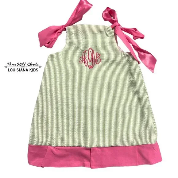 Handmade 12m Personalized “aDe” Seersucker Dress