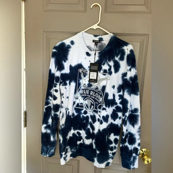 True Religion Tie Dye Sweatshirt Blue White Size Small NWT