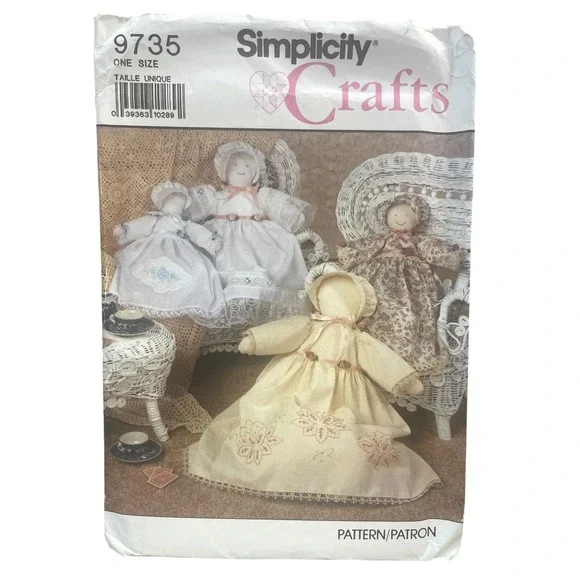 Simplicity 9735 Heirloom Doll Clothes One Size Craft Pattern Stuffed Toy