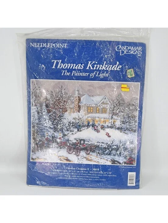 Needlepoint Thomas Kinkade Victorian Christmas Candamar Designs Vintage NEW 90s