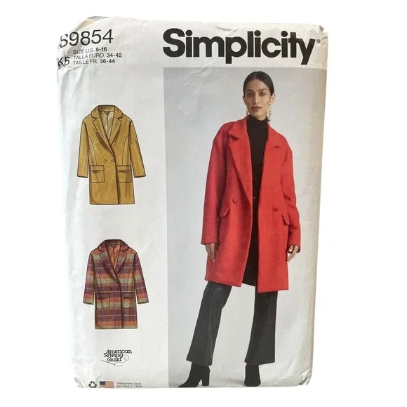 Simplicity S9854 Misses Lined Coat Jacket US 8-16 Womens Modern Sewing Pattern